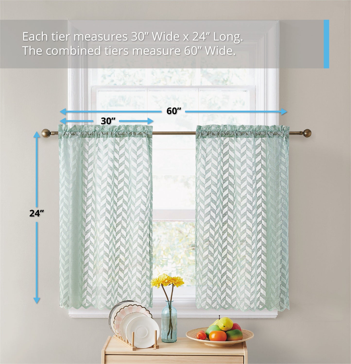 Herringbone Lace Sheer Rod Pocket Cafe Tiers & Swag Curtains