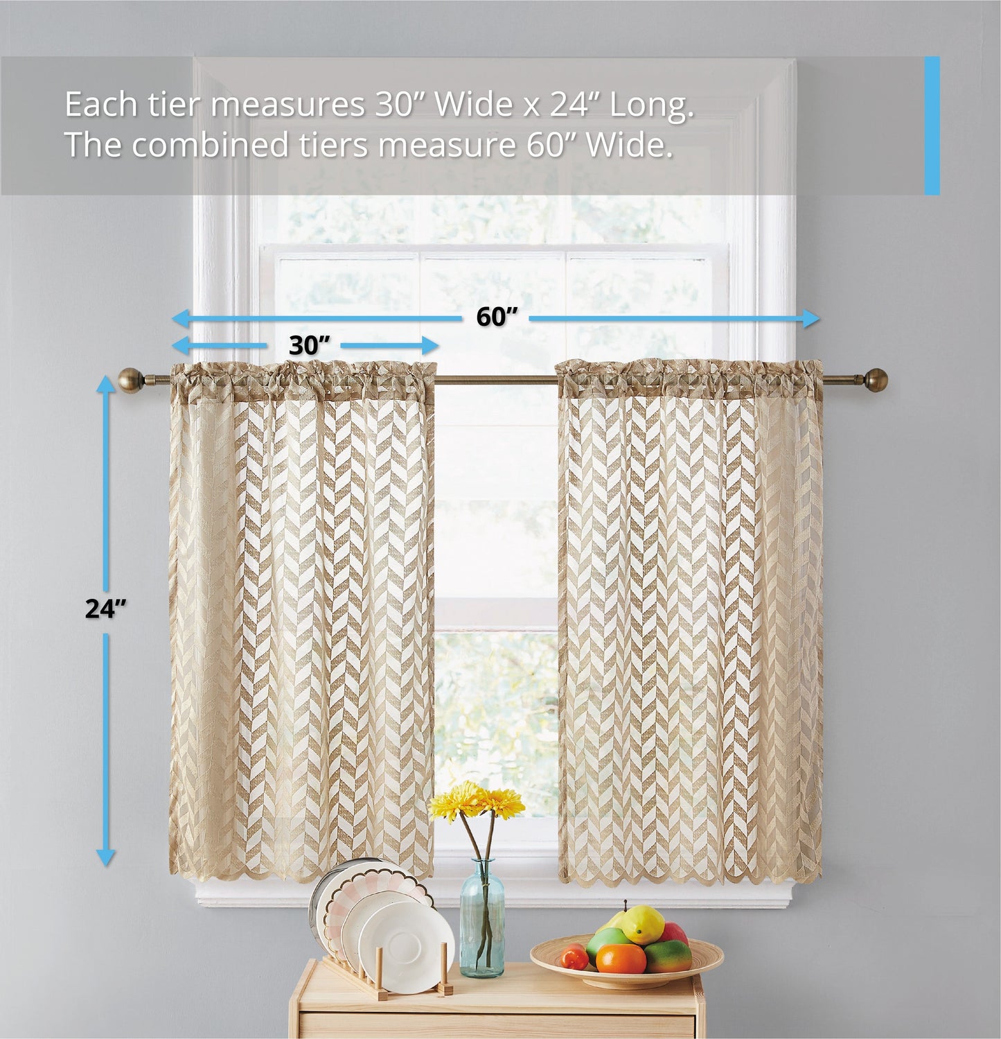Herringbone Lace Sheer Rod Pocket Cafe Tiers & Swag Curtains