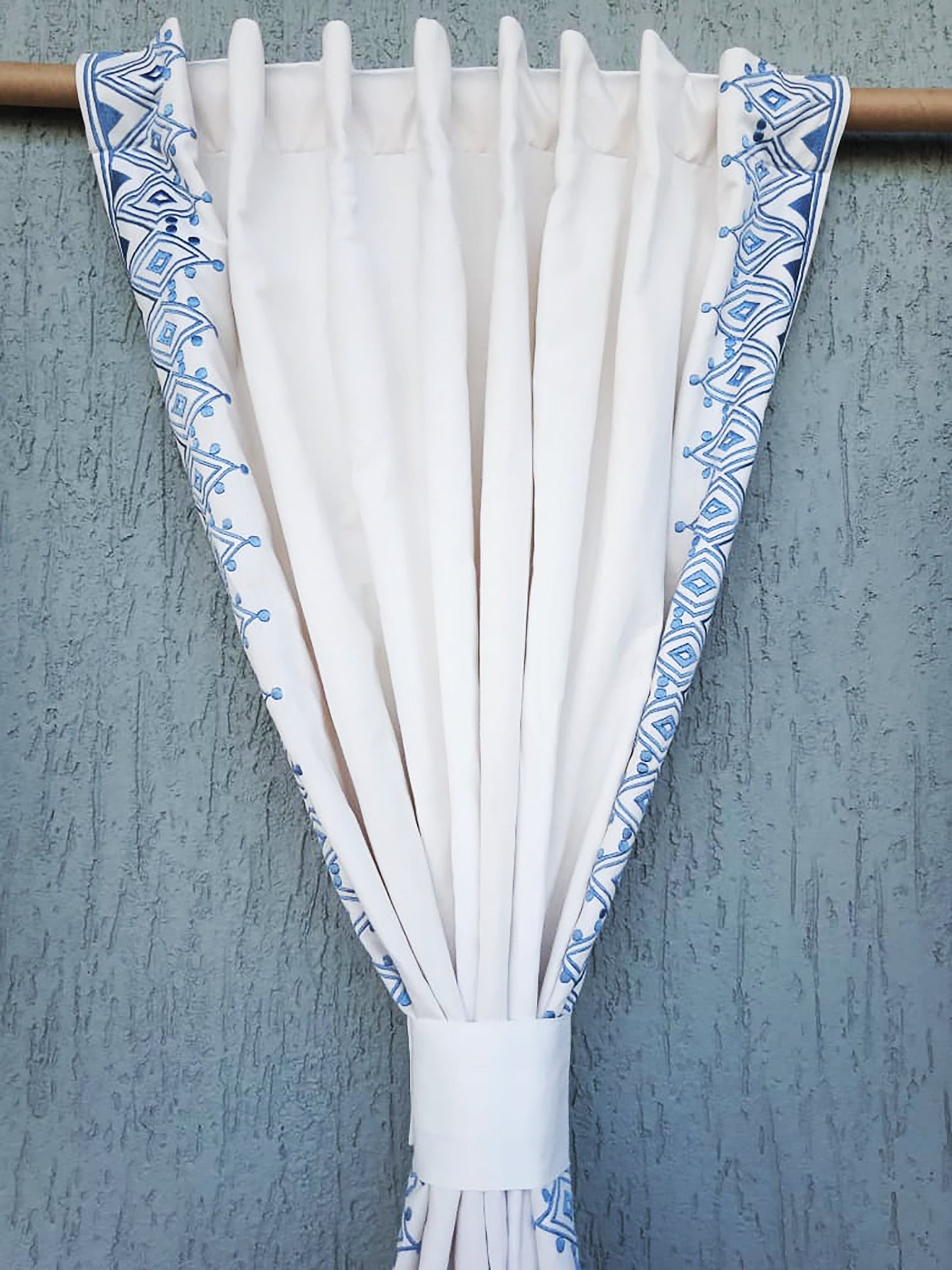 Blue Moroccan Embroidery Curtain Panels