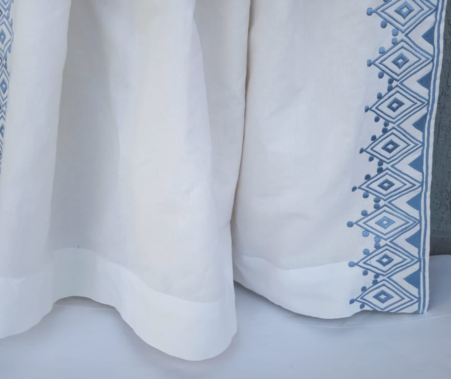 Blue Moroccan Embroidery Curtain Panels