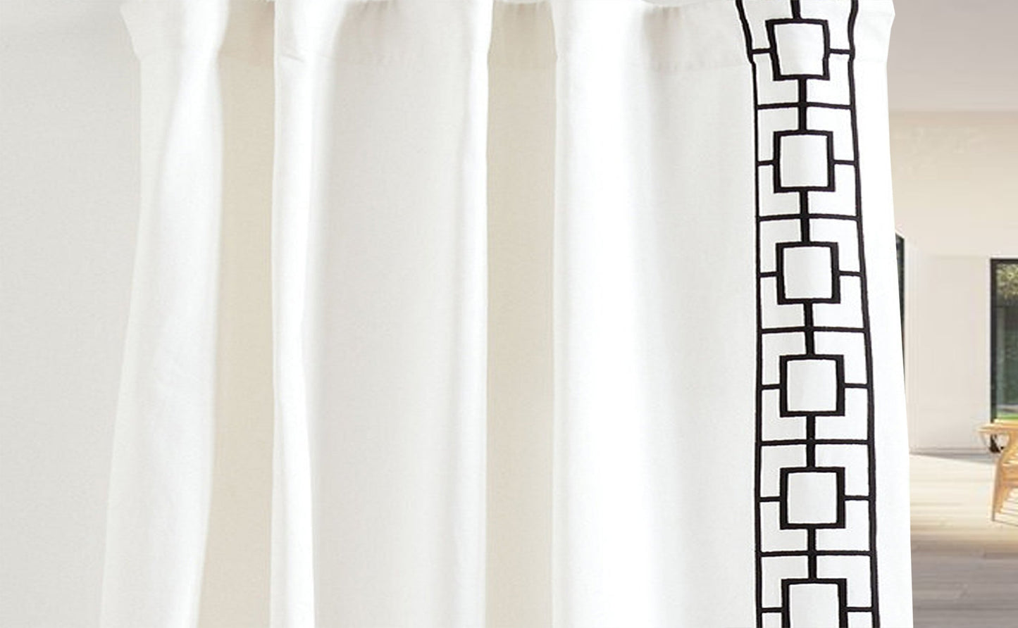 Lattice Embroidery Linen Curtain Drape - Ivory Black Custom Drapes
