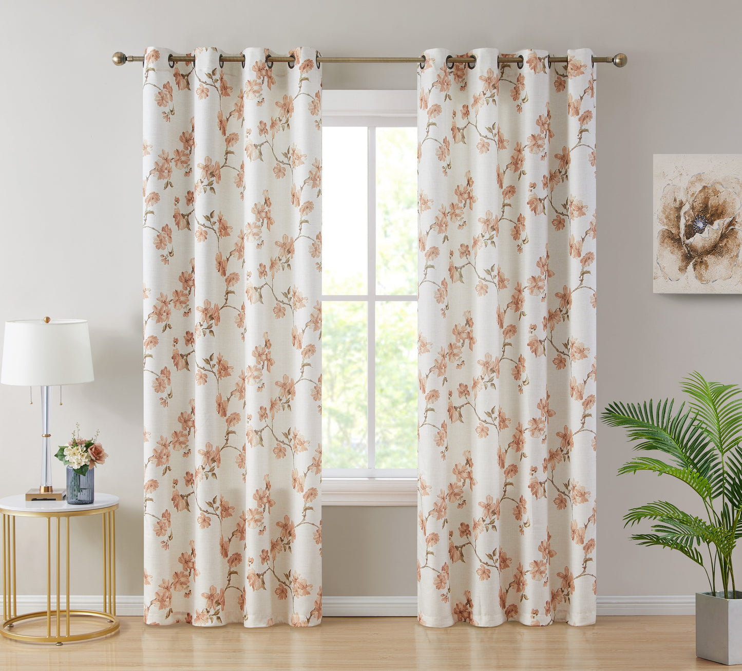 Jade Floral Textured Sheer Grommet Curtain Panels