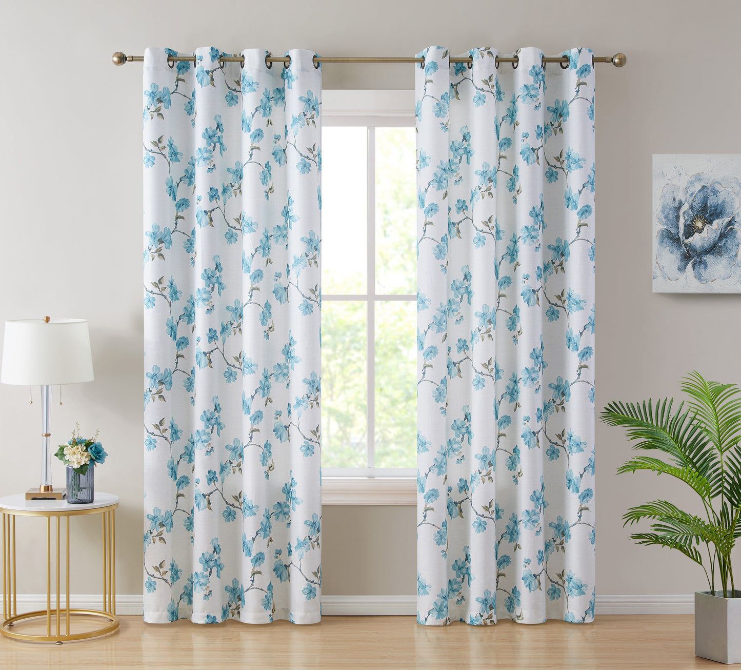 Jade Floral Textured Sheer Grommet Curtain Panels