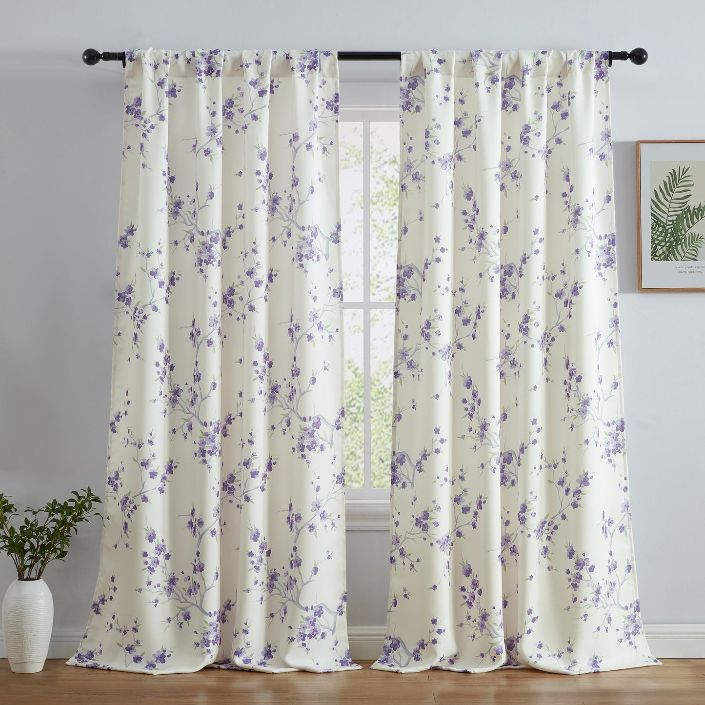 BlockingDawn Jasmine Floral Room Darkening Rod Pocket Curtain Panels