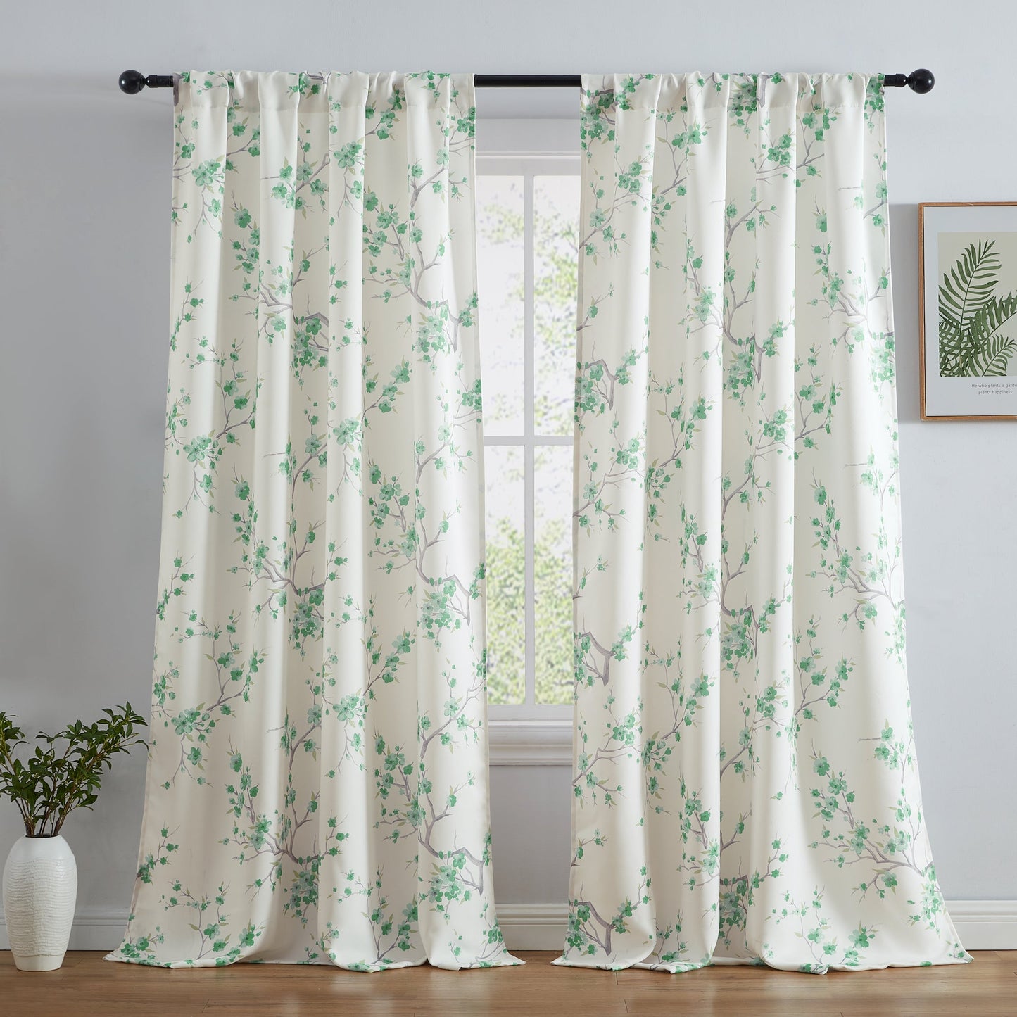 BlockingDawn Jasmine Floral Room Darkening Rod Pocket Curtain Panels