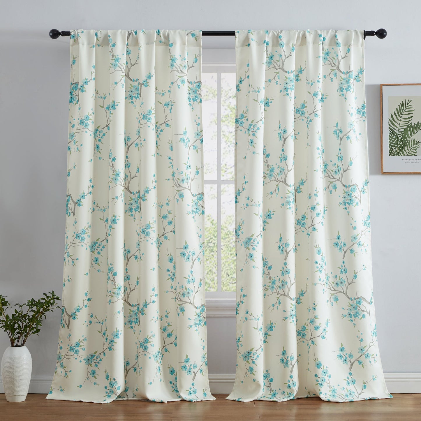 BlockingDawn Jasmine Floral Room Darkening Rod Pocket Curtain Panels