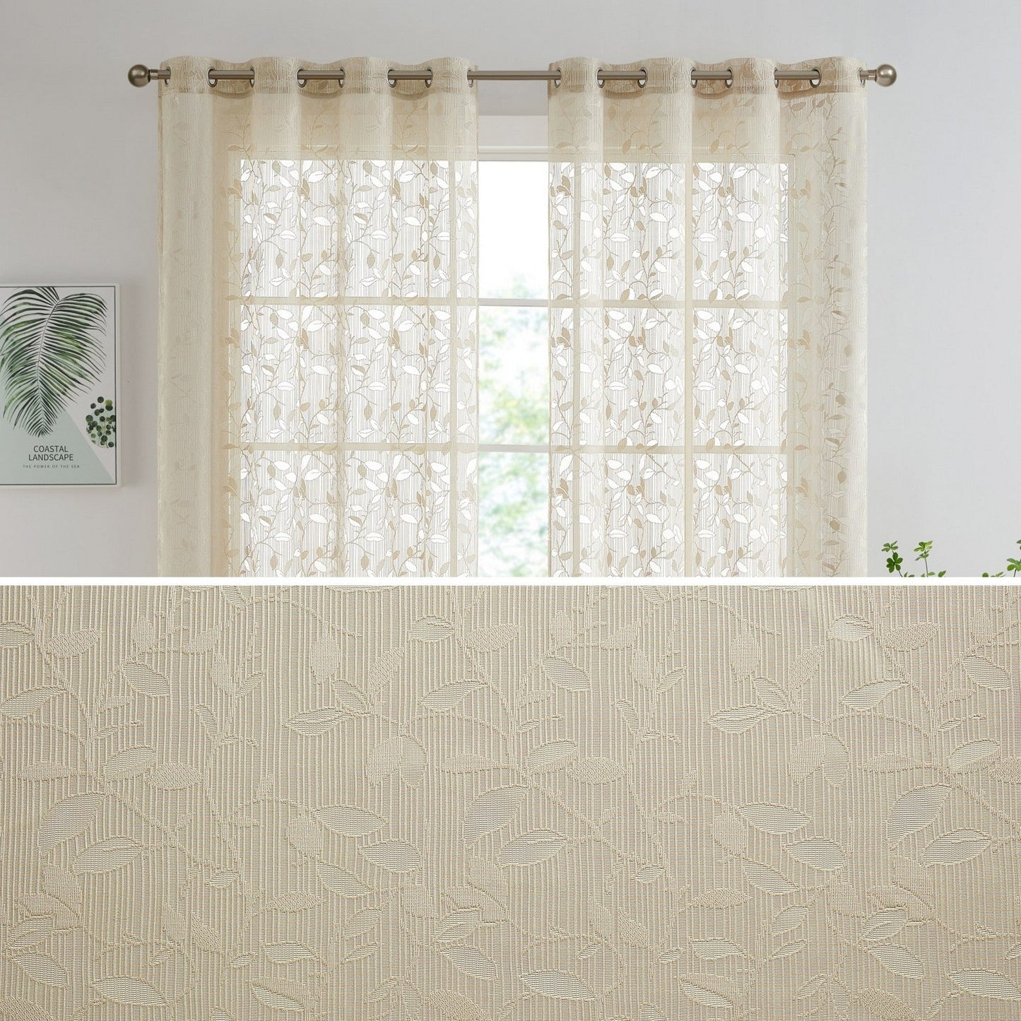 Joyce Floral Semi-Sheer Grommet Curtain Panels