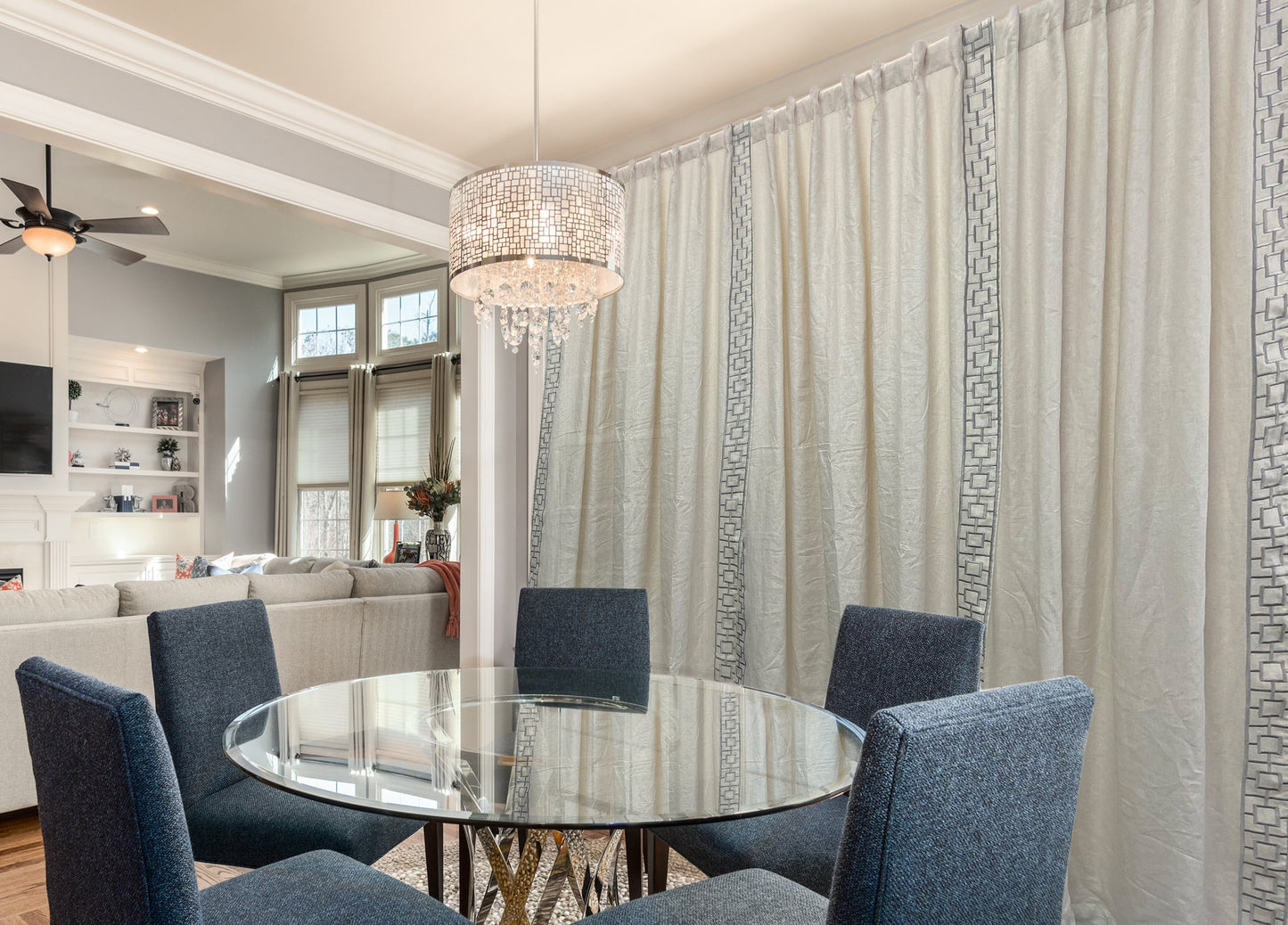 Lattice Embroidery Linen Curtain Drape - Ivory Black Custom Drapes