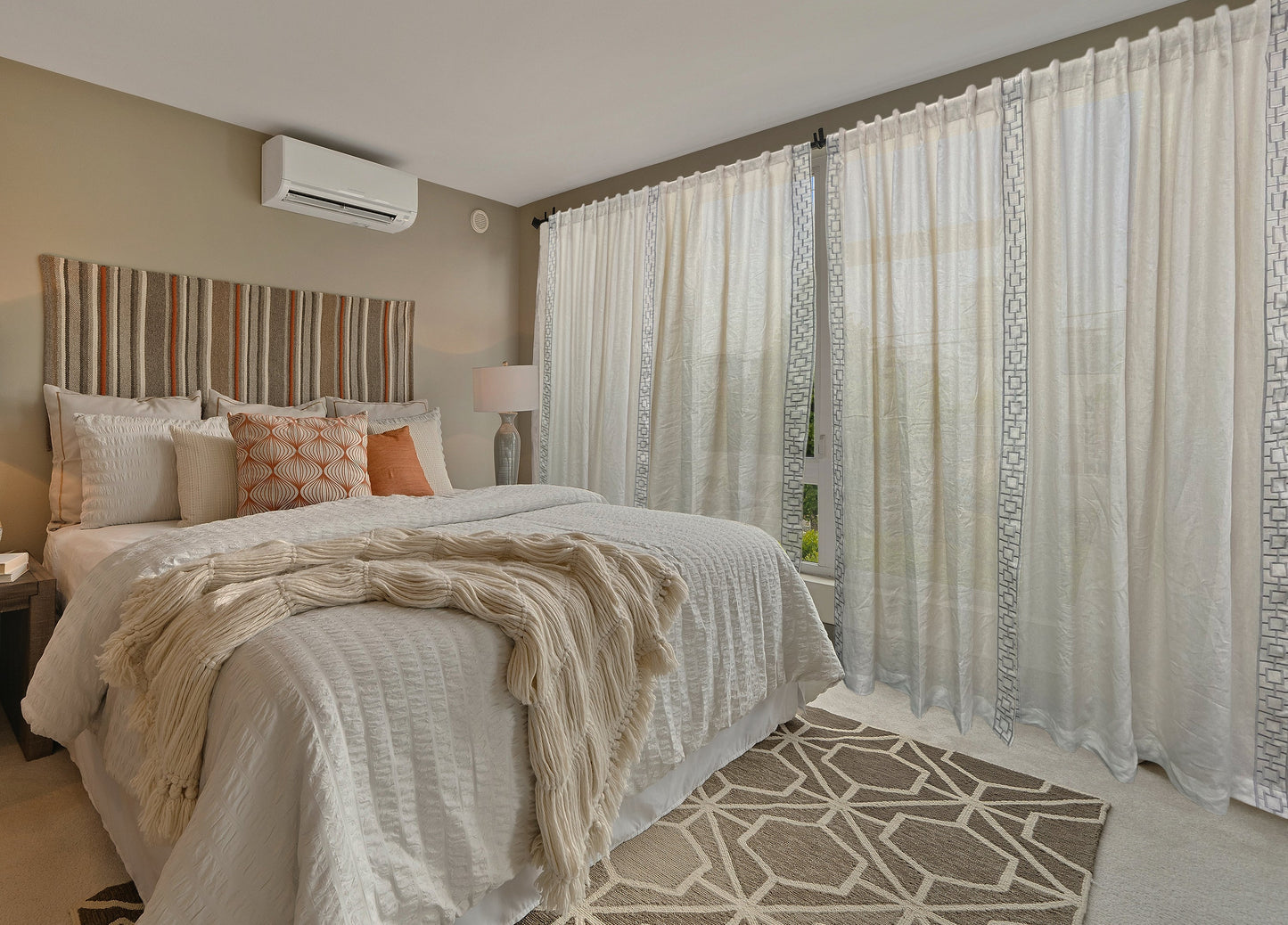 Lattice Embroidery Linen Curtain Drape - Ivory Black Custom Drapes