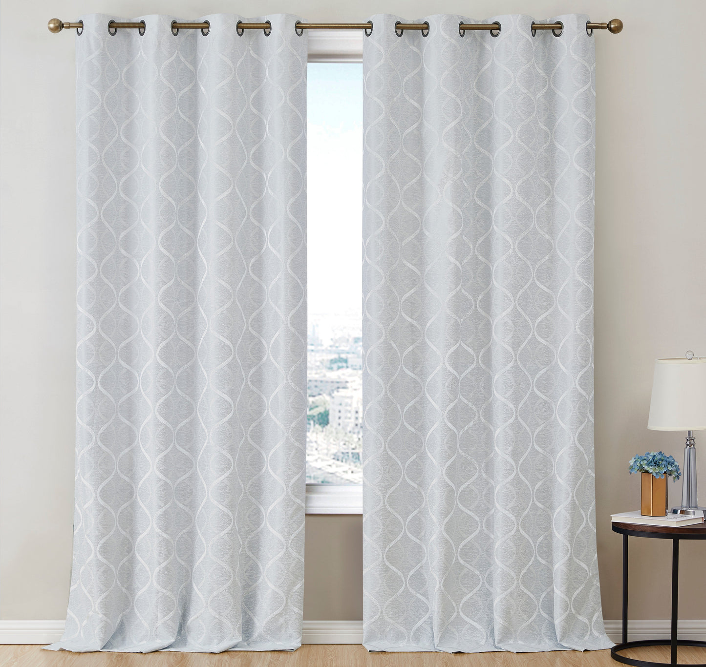 Versailles Lattice Flocked 100% Blackout Grommet Curtain Panels