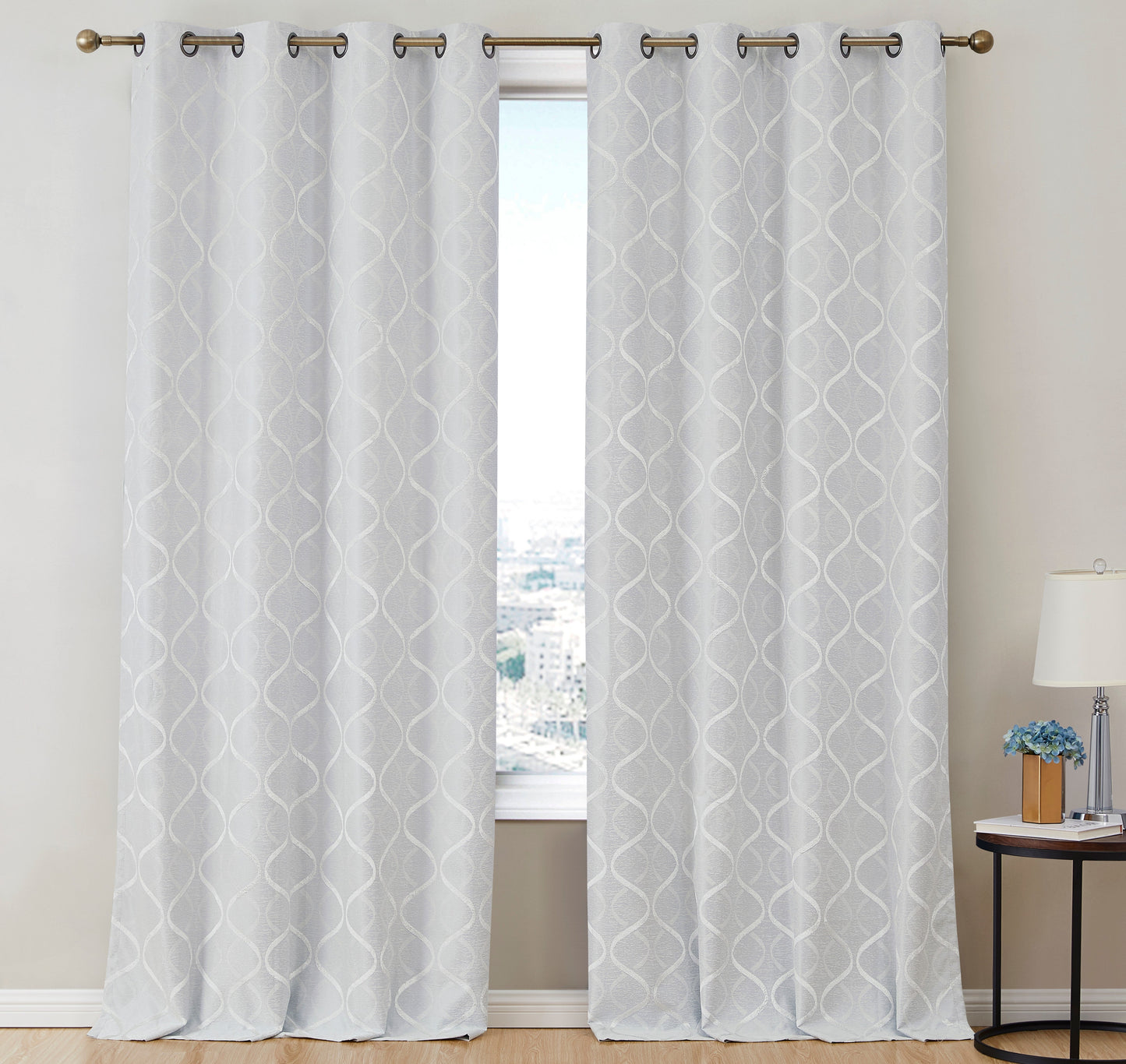 Versailles Lattice Flocked 100% Blackout Grommet Curtain Panels