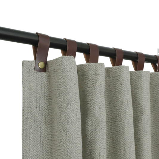 Light Grey Chevron Wool Curtains with Leather Tabs