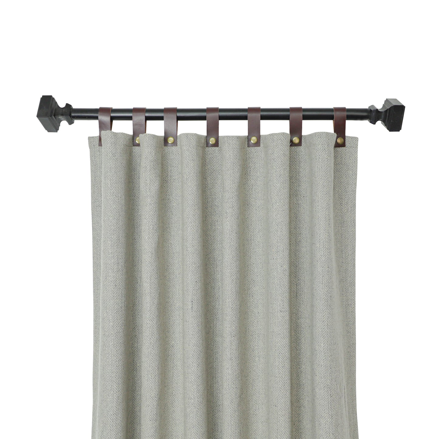 Light Grey Chevron Wool Curtains with Leather Tabs