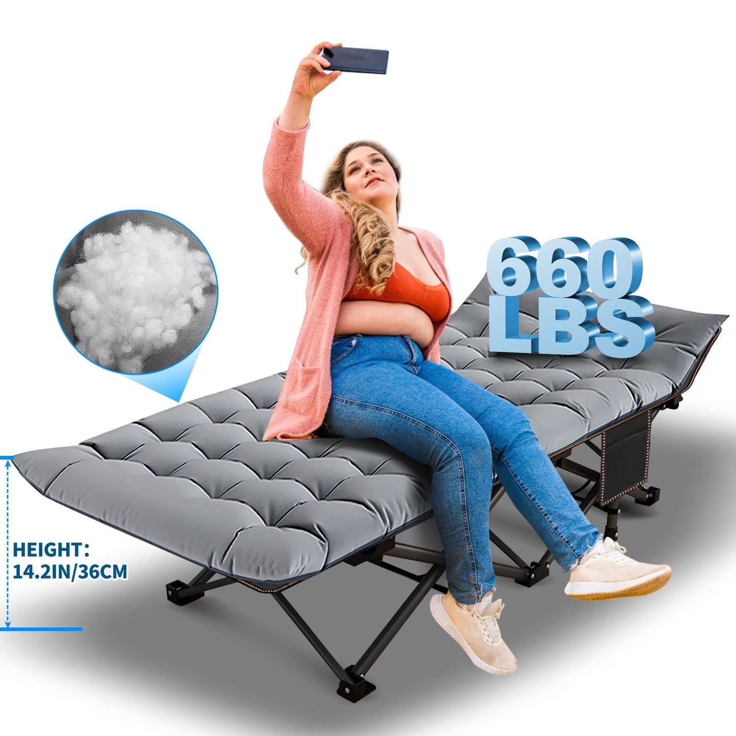 Lilypelle 28 inch Wide Fold Camping Cot for 600 lbs Adult Portable Folding Bed Sleeping Cots with Mattress Pad&Carry Bag