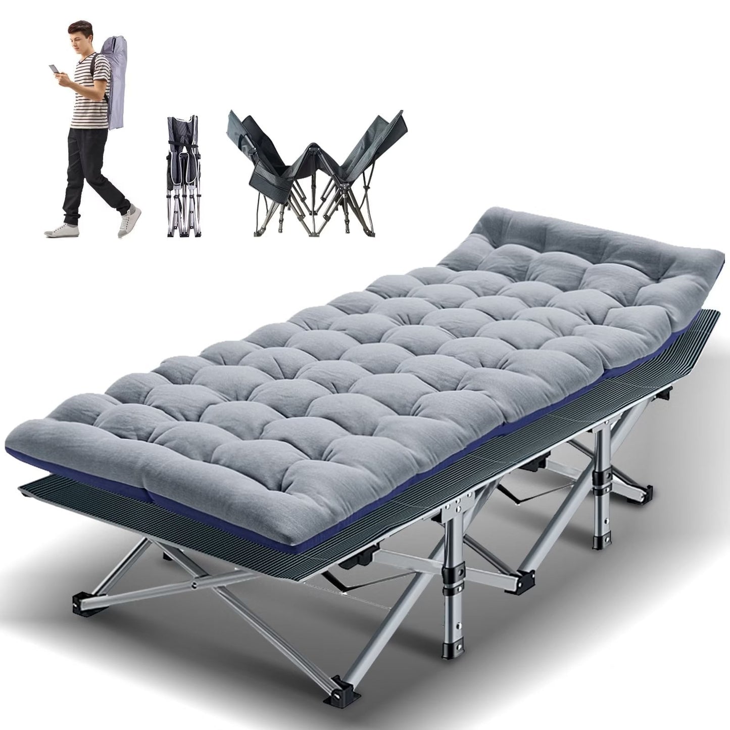 Lilypelle folding cot with mattress,Heavy Duty Sleeping Cot with Carry Bag,Double Layer Oxford Portable Folding Camping Cot for Home ,Office Nap and Outdoor, Beach