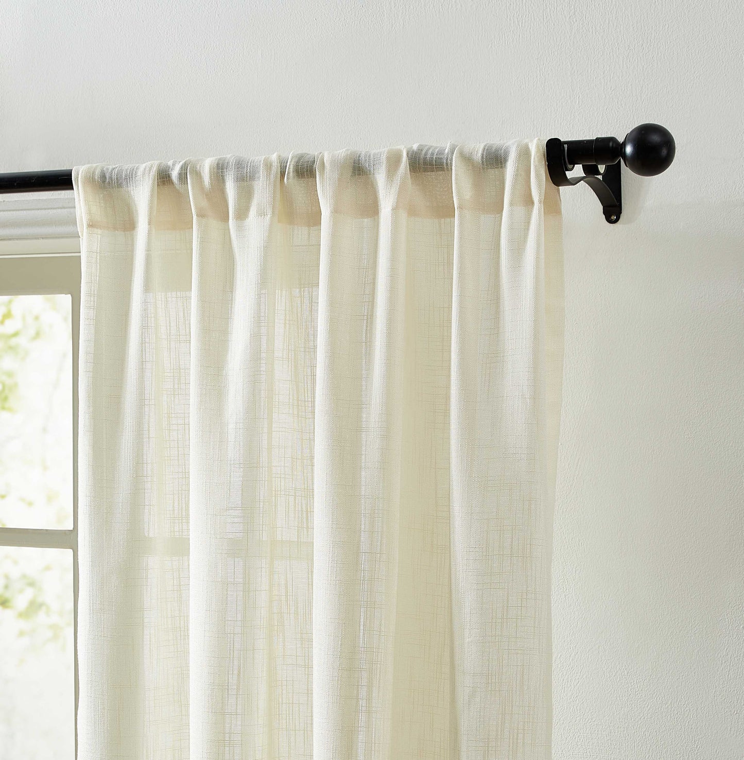 Linda Faux Linen Textured Sheer Rod Pocket Curtain Panels