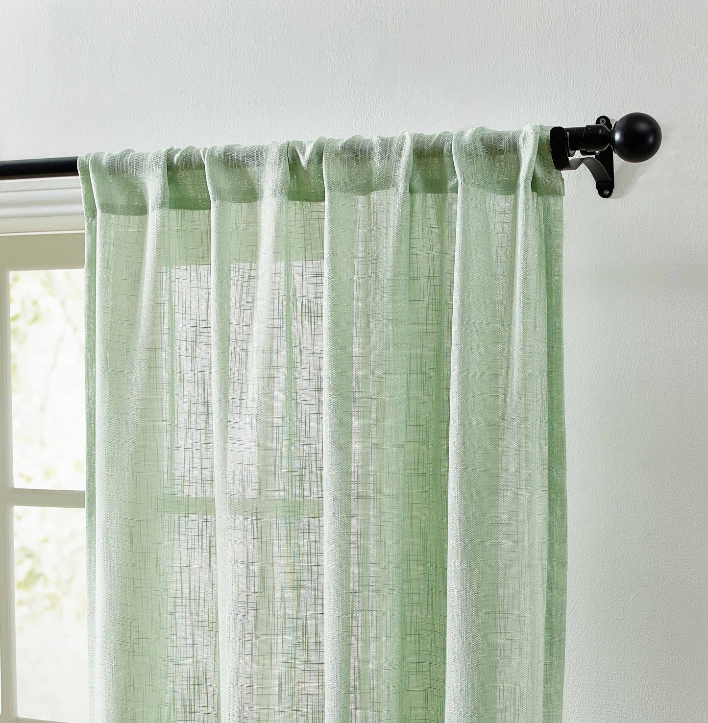 Linda Faux Linen Textured Sheer Rod Pocket Curtain Panels