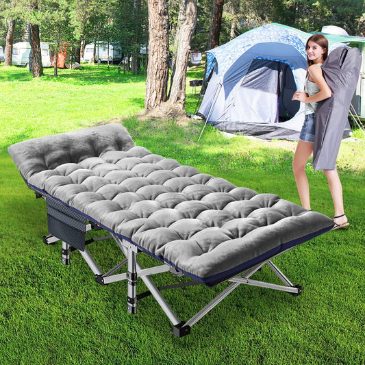 MOPHOTO 75'' Adult Folding Camping Cot, Heavy Duty Sleeping Cots for Adult, Folding Bed Pearl Cotton Pad & Carry Bag, Guest Bed Support 900 bls