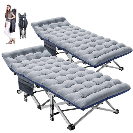 MOPHOTO 75'' Folding Camping Cot, Folding Cot for Adults Portable Heavy Duty Sleeping Cots, with Gray Mattress & Carrying Bag, 2pk