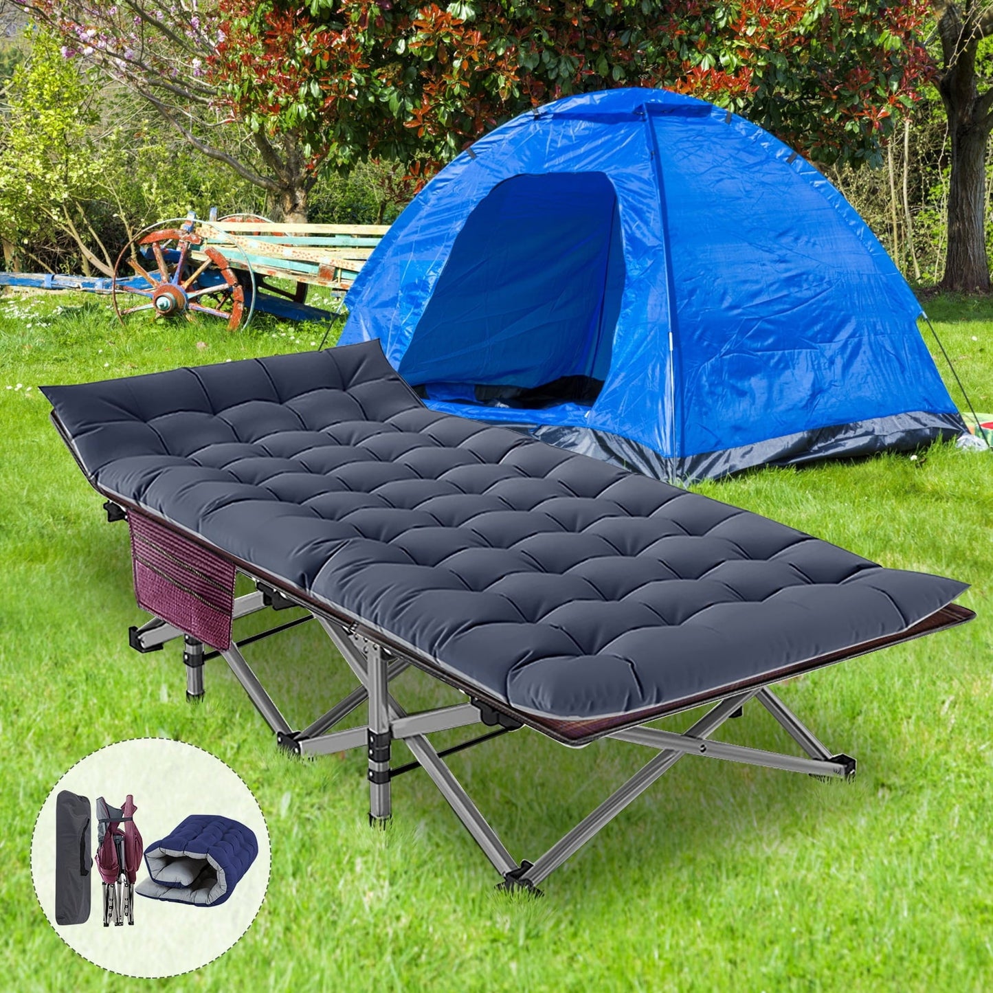 MOPHOTO Adult Camping Cot Rollaway Guest Bed, Outdoor Travel Military Portable Folding Bed, with 4D Pillow&Pearl Cotton Pad, 75'¡Á28'