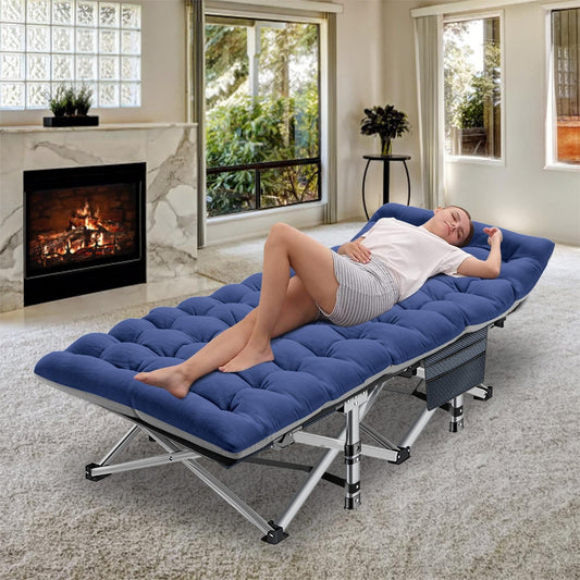 MOPHOTO Adults Folding Camping Cot, Outdoor Portable Folding Camping Bed, Oxford Strong Heavy Duty Wide Sleeping Cots with Pearl Mattress & Carry Bag