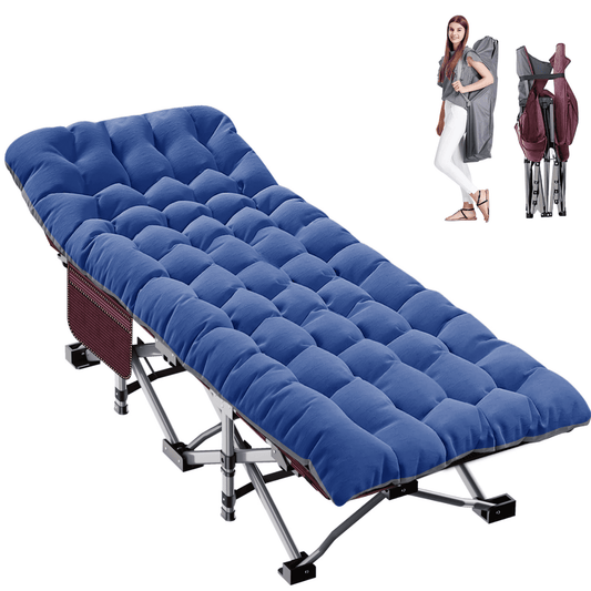 MOPHOTO Camping Cot for Adults, 75' Portable Folding Bed with Pearl Mattress & Carry Bag, Double Layer Oxford Strong Heavy Duty Sleeping Cots, Folding Camping Cot