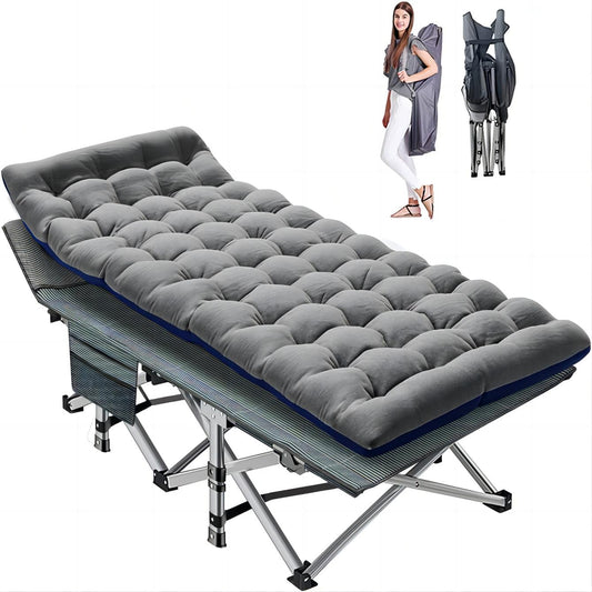 MOPHOTO Camping Cot for Adults, 75' Portable Folding Bed with Noble Pearl Mattress & Carry Bag, Double Layer Oxford Strong Heavy Duty Sleeping Cots