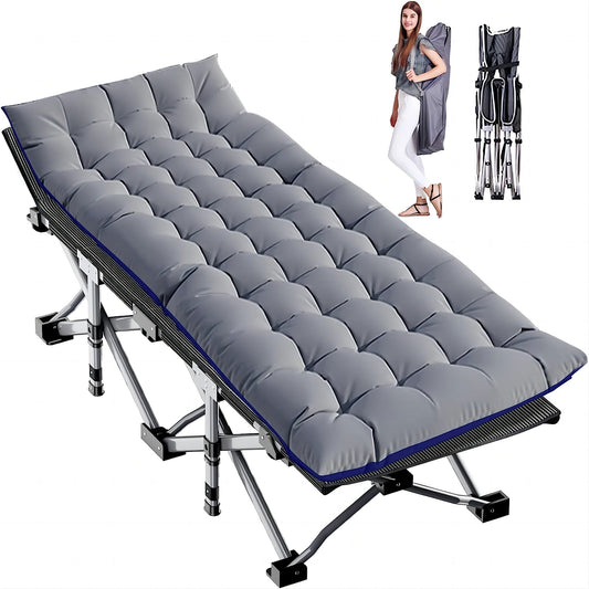 MOPHOTO Camping Cot for Adults, Portable Folding Bed with Noble Pearl Mattress & Carry Bag, Double Layer Oxford Rollaway Guest Bed