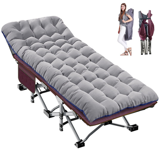 MOPHOTO Camping Folding Cot, 75' Portable Folding Bed for Adults, Rollaway Bed Sleeping Cot with Pearl Mattress, Heavy Duty Outdoor Camping Cot