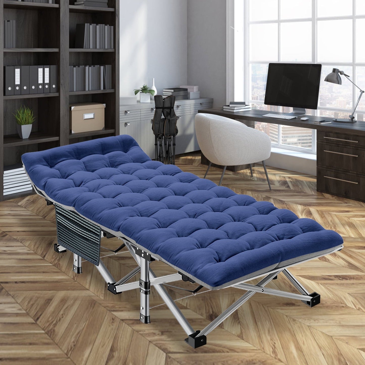 MOPHOTO Folding Camping Bed with Mattress & Carry Bag, Folding Cot for Adults 75'¡Á28' Heavy Duty Sleeping Cots with 4D Pillow