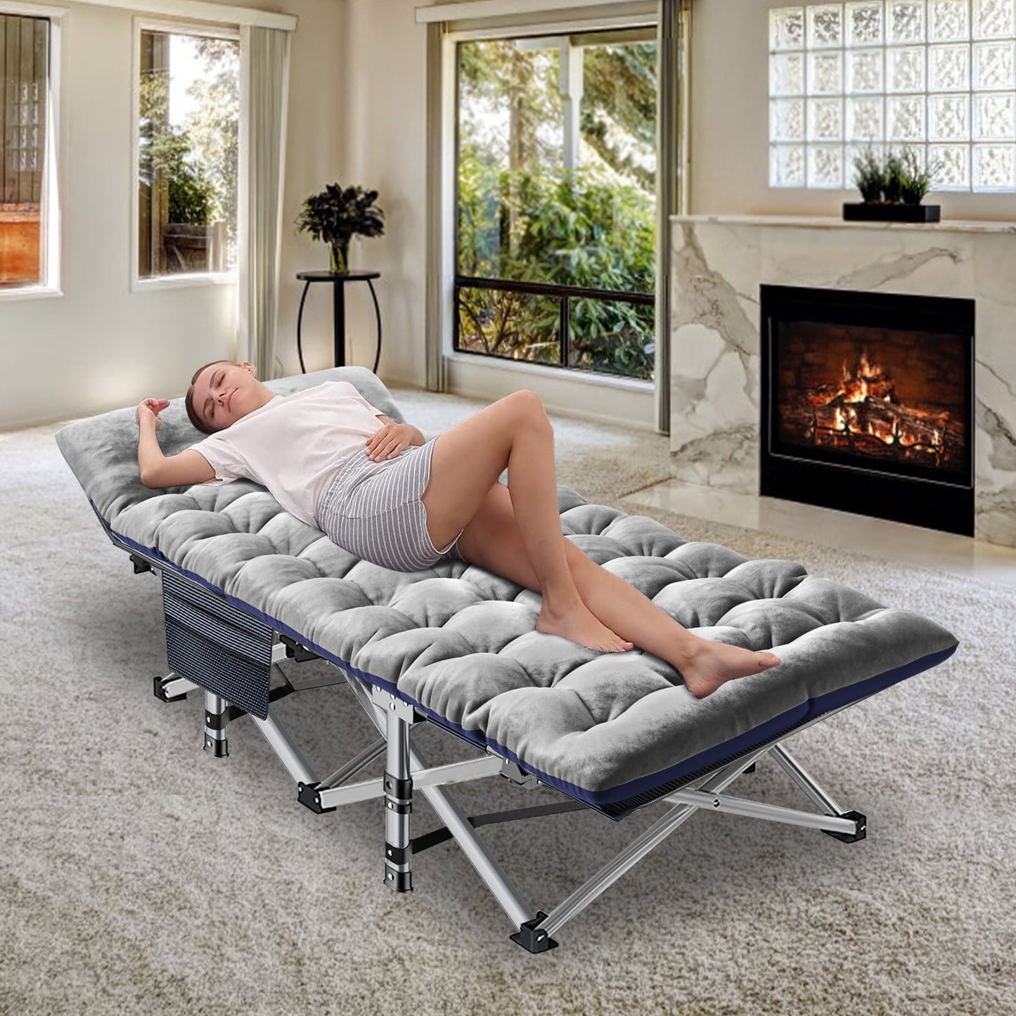 MOPHOTO Folding Camping Cots for Adults 600lbs, 28' Wide Sturdy Portable Sleeping Bed, Folding Cot with Pearl Cotton Pad