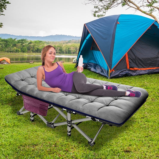 MOPHOTO Folding Camping Cots for Adults 880lbs, 28' Wide Sturdy Portable Sleeping Bed, Folding Cot with Gray Mattress