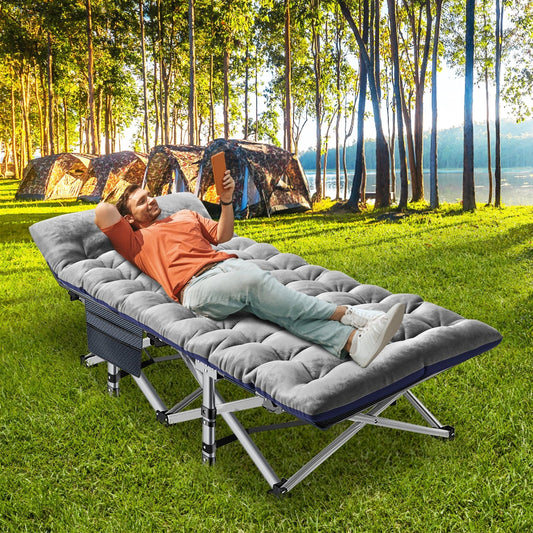 MOPHOTO Folding Camping Cots for Adults, Double Layer 1200D Folding Bed, Heavy Duty Sleeping Cots, Quick Folding, w/Carrying Bag