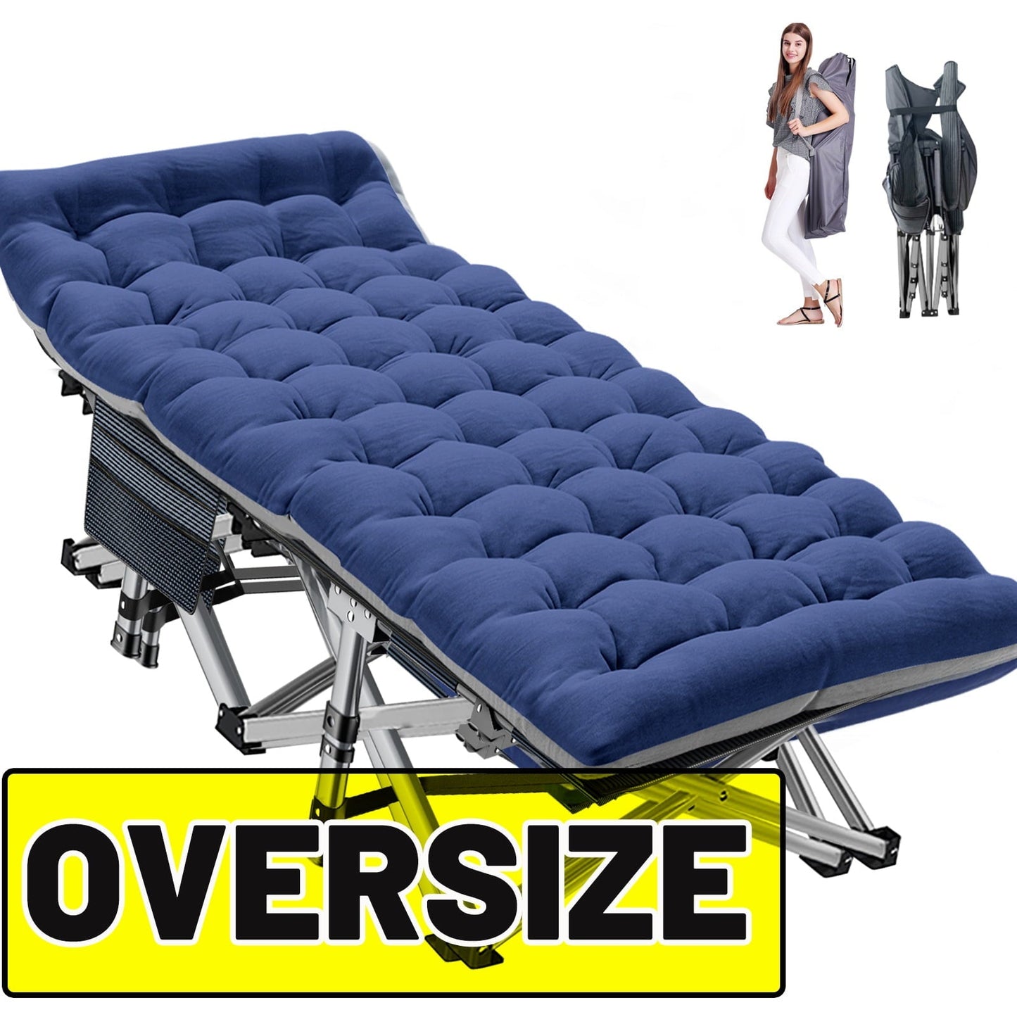 MOPHOTO Oversized Camping Cot for Adults, 78' Portable Folding Bed Rollaway Guest Bed with Pearl Mattress & Carry Bag, Double Layer Oxford Strong Sleeping Cots, XXL Heavy Duty Cot Support 900 bls