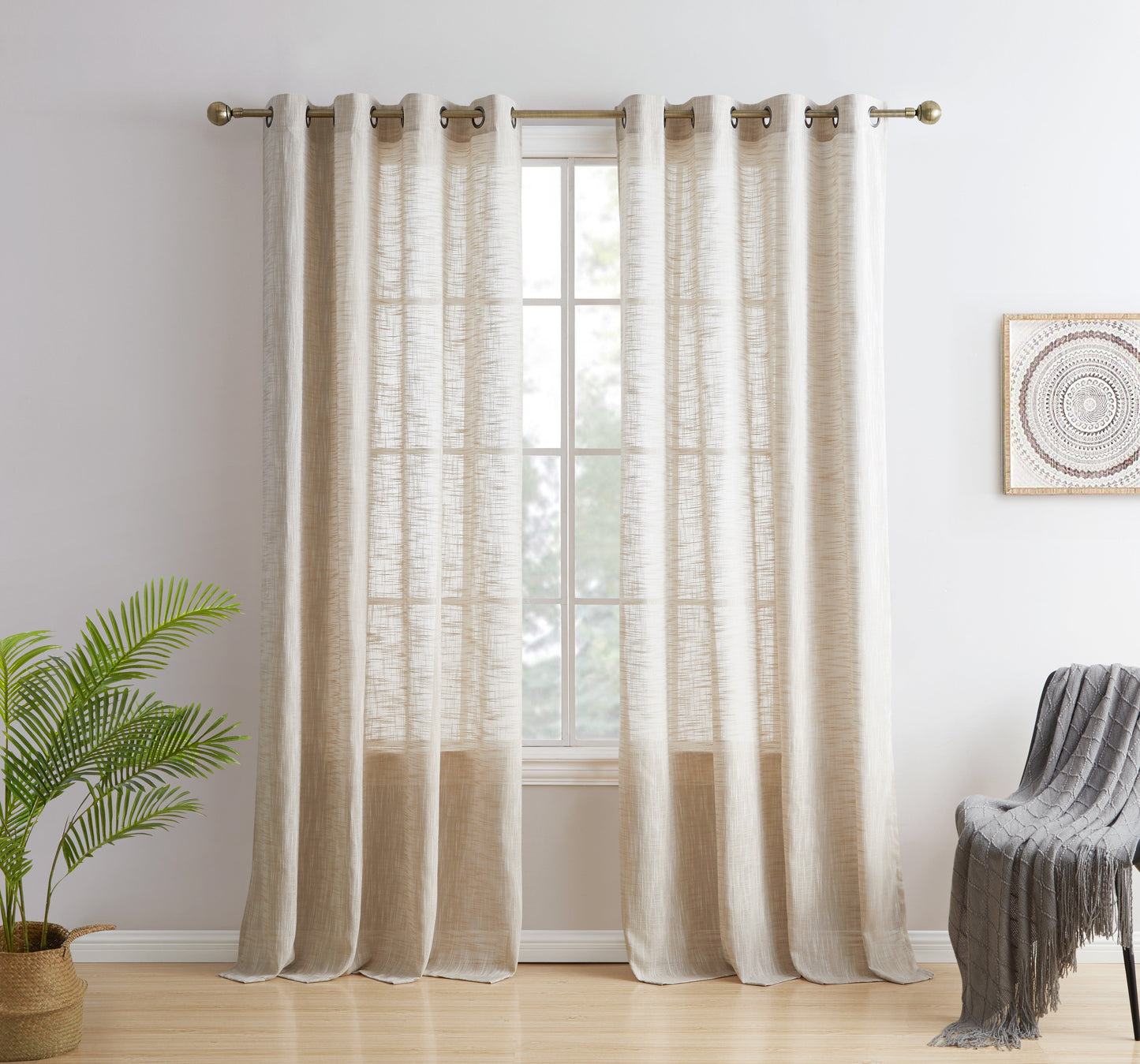 Madison Faux Linen Sheer Grommet Curtain Panels