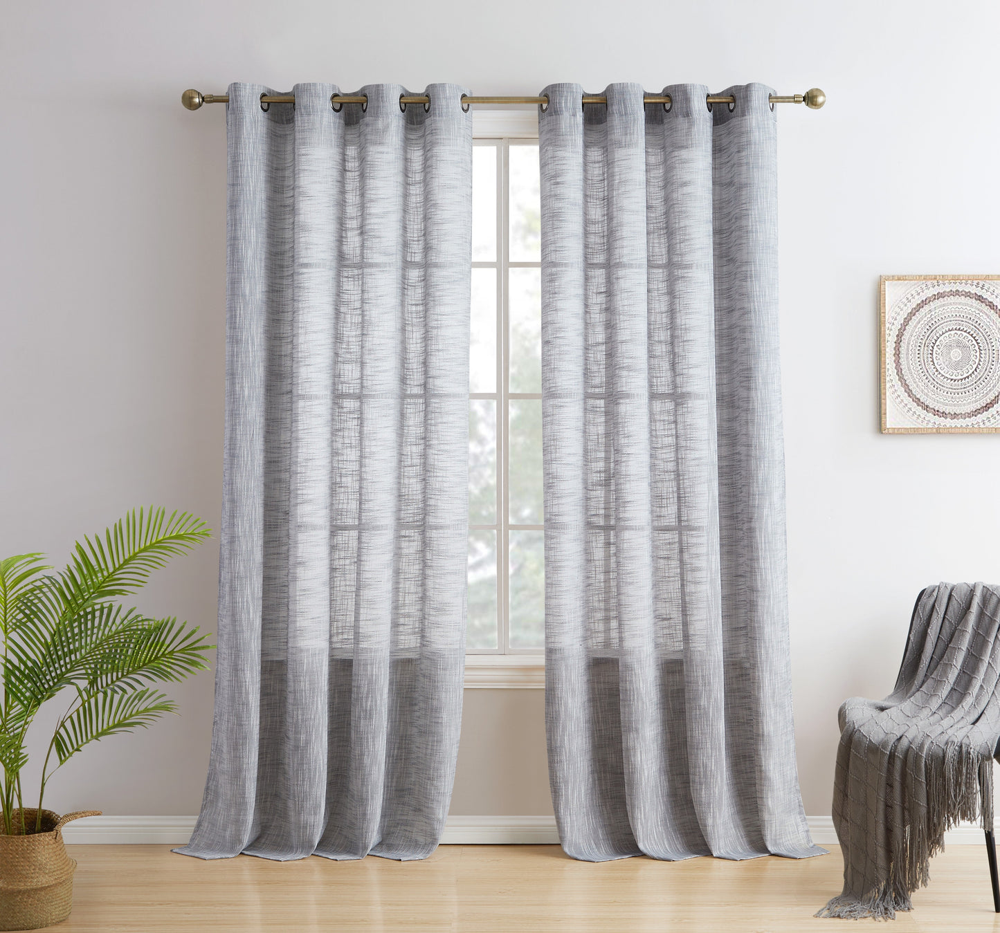 Madison Faux Linen Sheer Grommet Curtain Panels