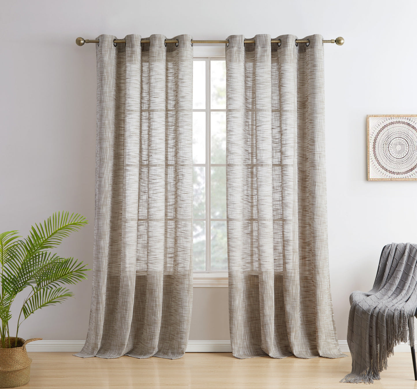 Madison Faux Linen Sheer Grommet Curtain Panels