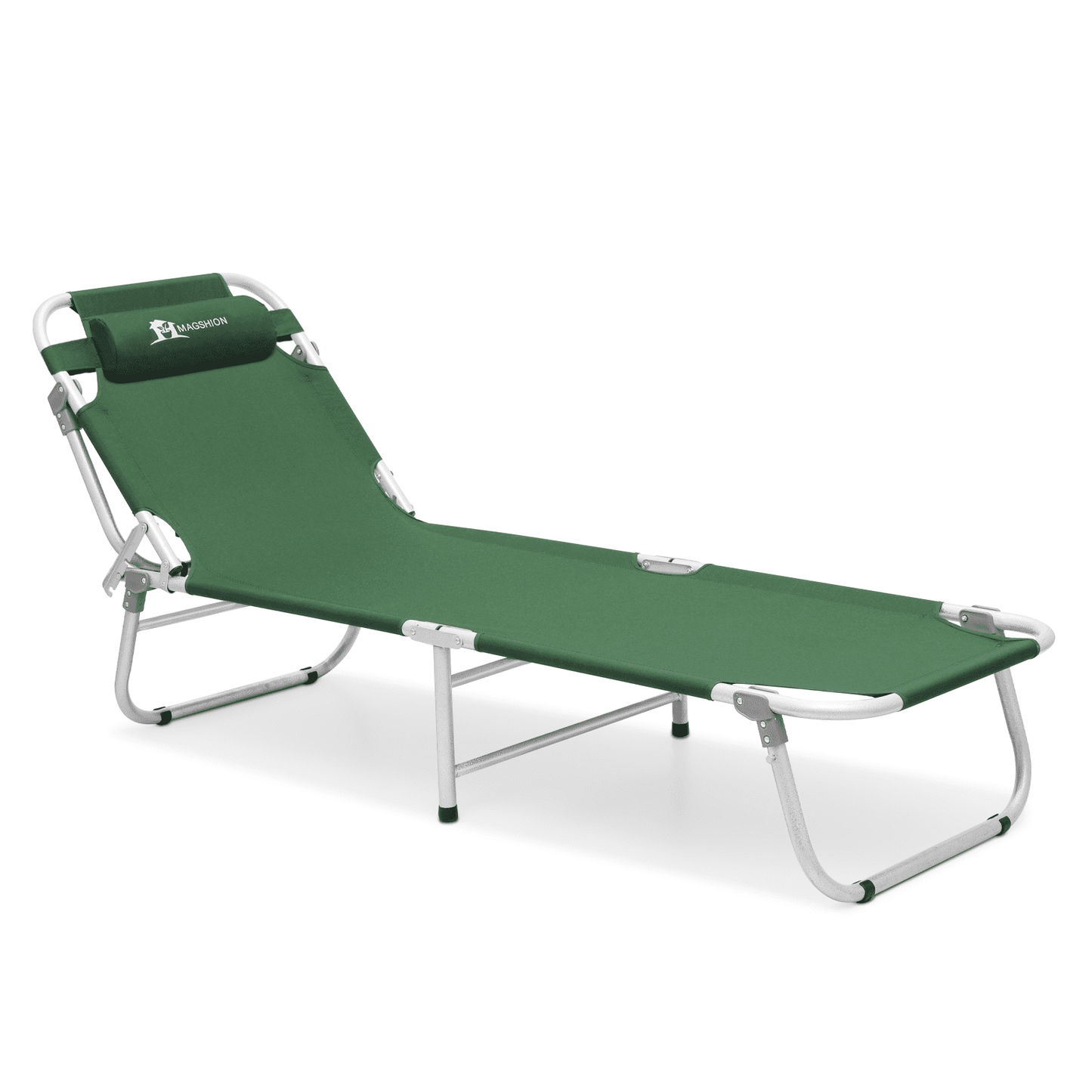 Magshion Portable Folding Sleeping Bed Reclining Lounger Camping Cot Adjustable 4-Position with Pillow and Carry Bag, 330lbs Capacity, Green