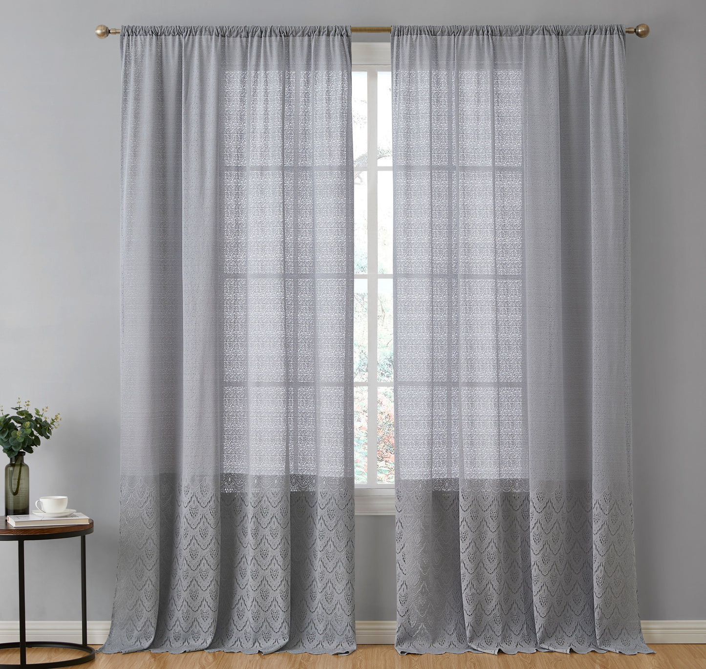 Monaco Macrame Lace Sheer Rod Pocket Curtain Panels