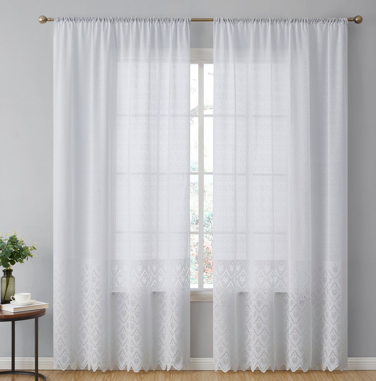 Monaco Macrame Lace Sheer Rod Pocket Curtain Panels