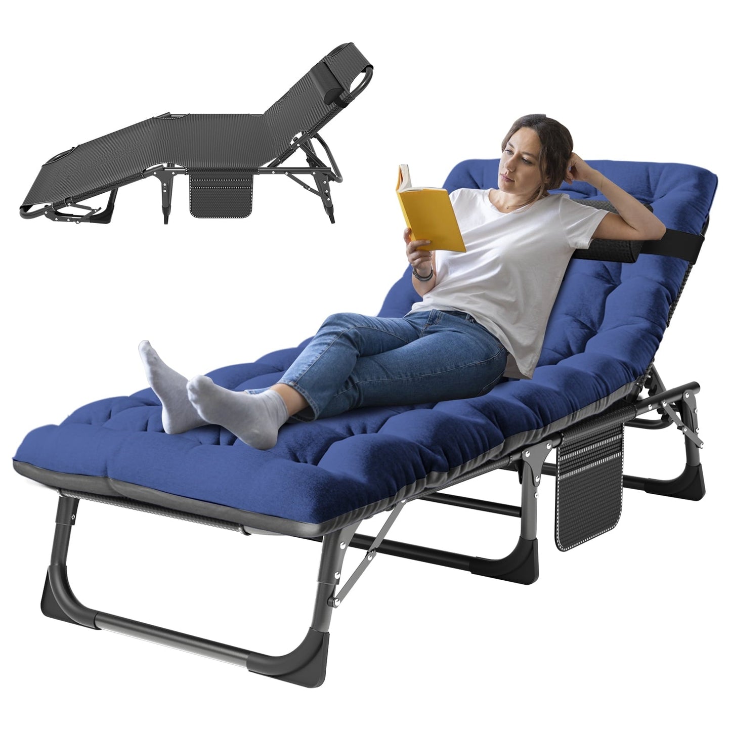 NAIZEA 75' Folding Camping Cot for Adult, Adjustable 4-Position Folding Bed, Portable Folding Sleeping Cot, Folding Lounge Chair