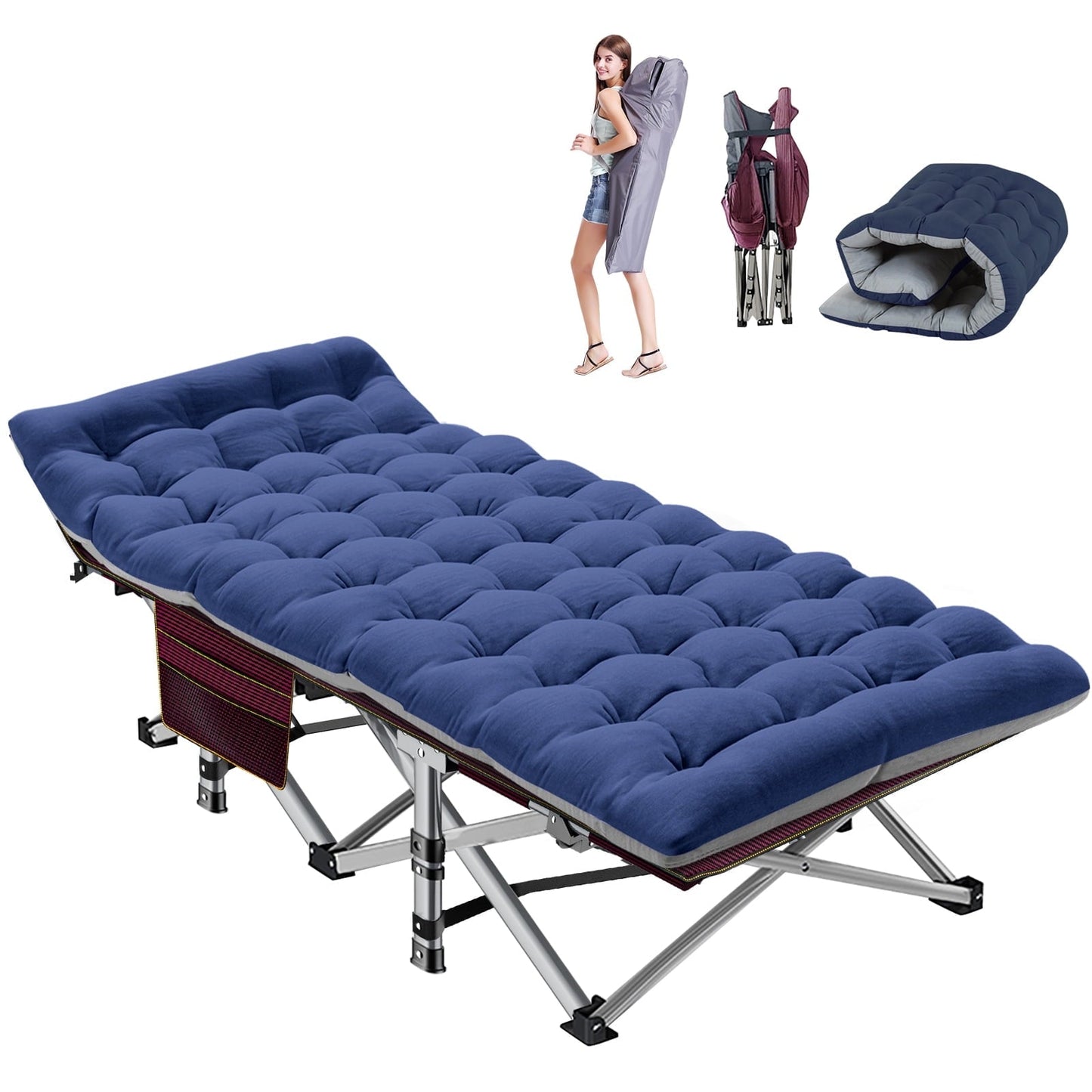 NAIZEA Folding Bed for Adults, Portable Rollaway Guest Bed Sleeping Cot with Mattress, Outdoor Camping Cot with Carry Bag