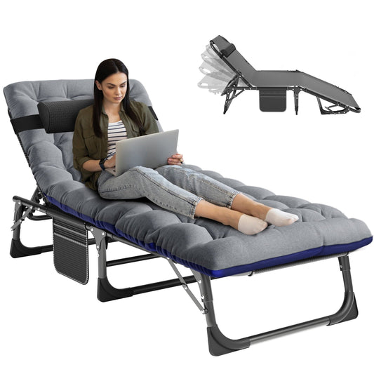 NAIZEA Folding Camping Cot for Adult, Adjustable 4-Position Folding Cot, Portable Sleeping Bed, Patio Lounge Chair