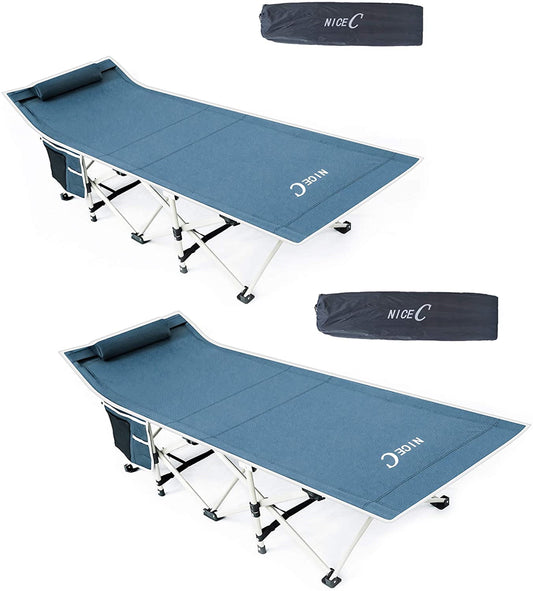 Nice C Camping Cot, Camping Bed, Tent Cot, Foldable with Carry Bag & Storage Bag, Heavy Duty Outdoor, Camping, BBQ, Beach, Travel, Picnic, Festival (Set of 2 Grey)