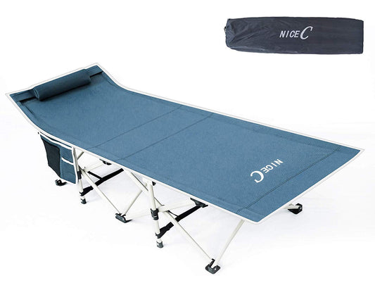 Nice C Folding Camping Cot, Sleeping Bed, Tent Cot, with Pillow, Carry Bag & Storage Bag, Extra Wide Sturdy, Heavy Duty Holds Up to 500 Lbs, Lightweight, Comfortable for Outdoor&Indoor(Grey)