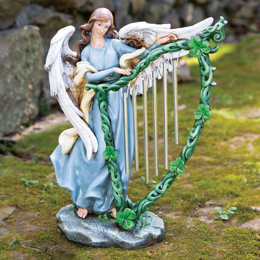 Celtic Angel Wind Chime Harp Garden Statue
