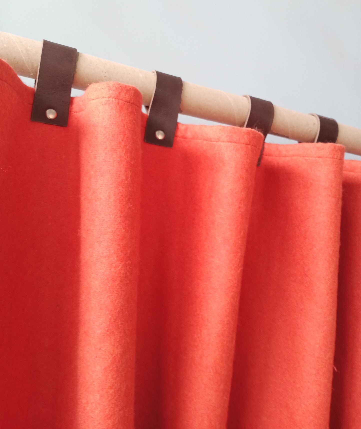 Wool Felt Curtains With Leather Tab and Snap Button Closure