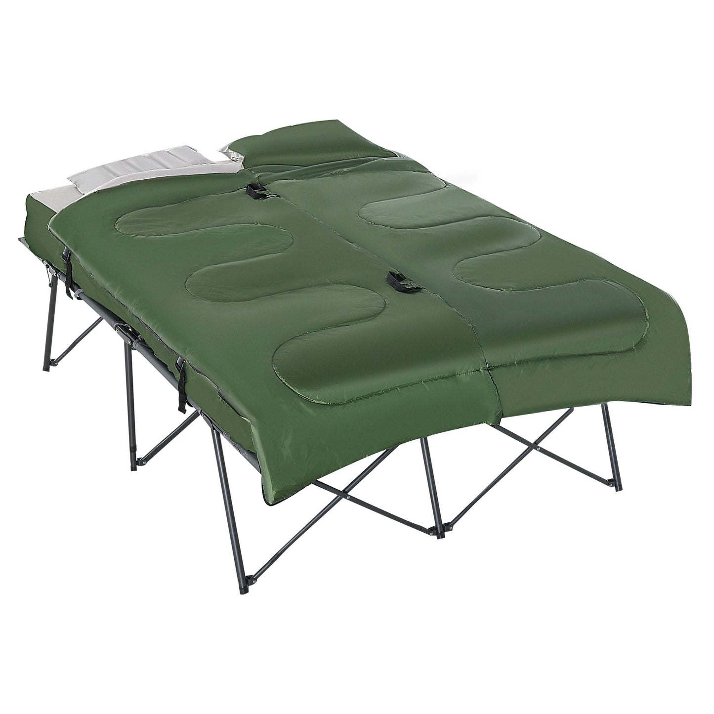 Outsunny 2-Person Collapsible Portable Camping Cot Bed Set with Sleeping Bag, Inflatable Air Mattress, & Comfort Pillows