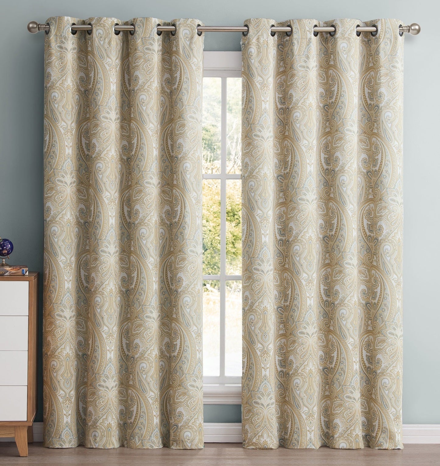 Paris Paisley Room Darkening Grommet Curtain Panels