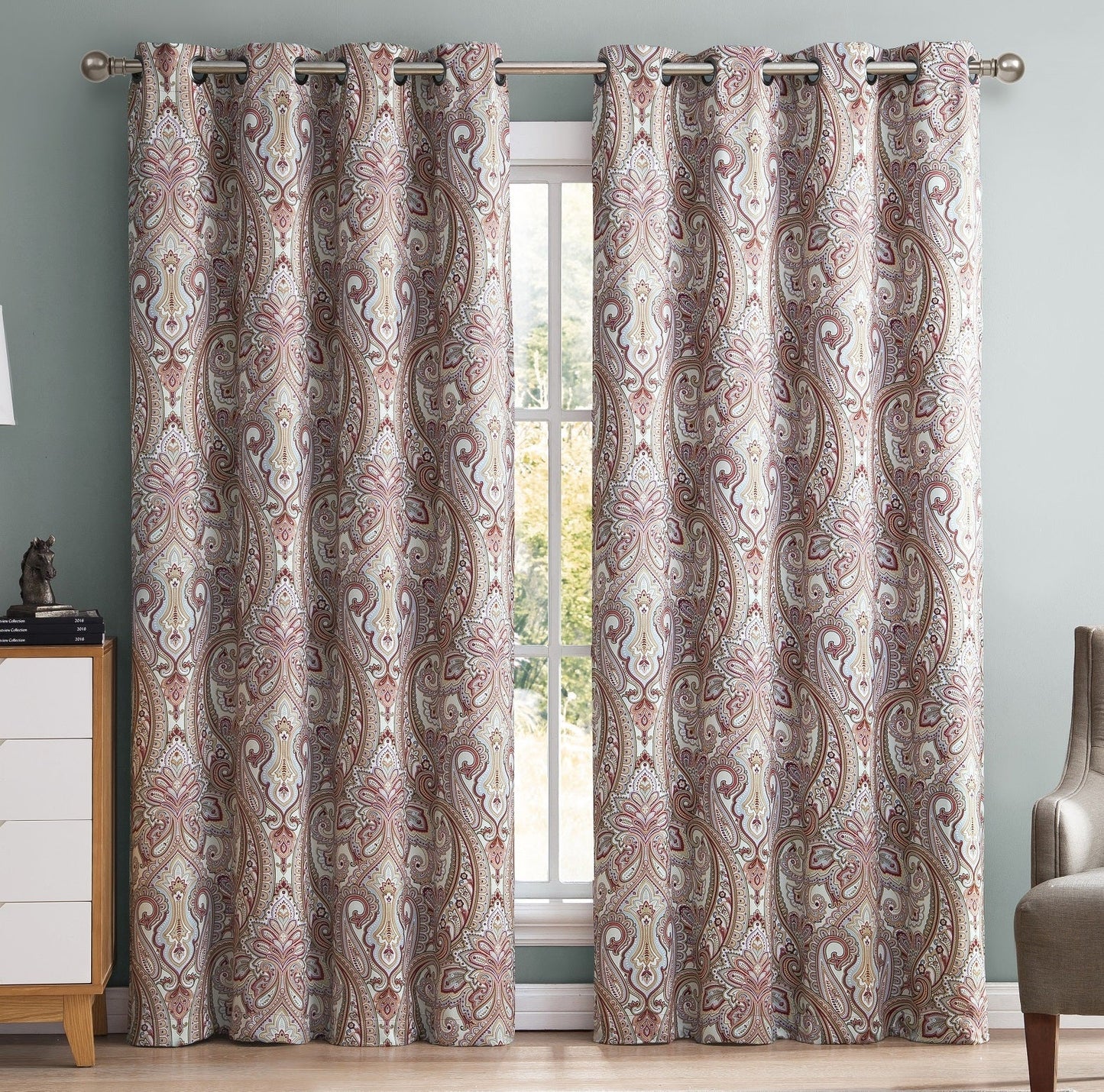 Paris Paisley Room Darkening Grommet Curtain Panels